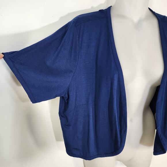 Joan Rivers Shrug Open Front Women Medium Short Sleeve Jersey Knit Blue A304727 - Picture 6 of 9